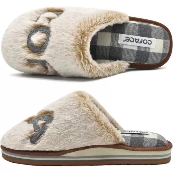 COFACE Womens Fluff Slippers Memory Foam Slip on House Slippers Ladies Comfortable Warm Plush Fur Slipper With Cozy Cushion Lining
