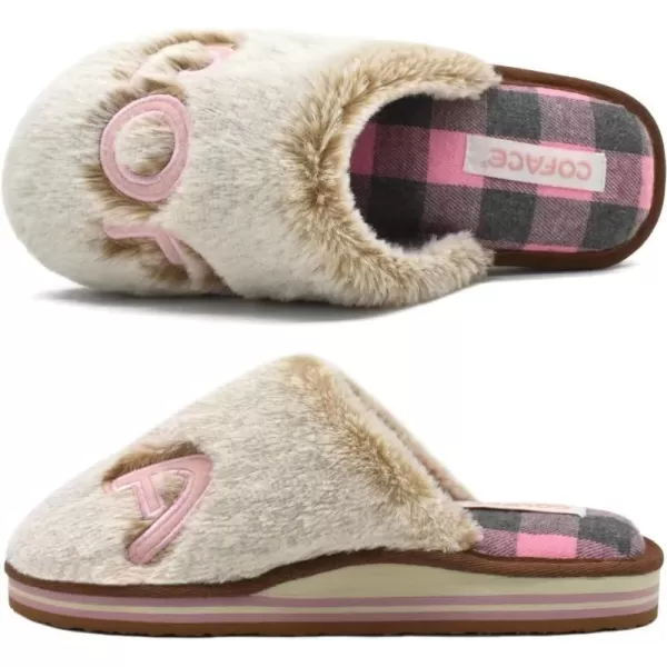 COFACE Womens Fluff Slippers Memory Foam Slip on House Slippers Ladies Comfortable Warm Plush Fur Slipper With Cozy Cushion Lining