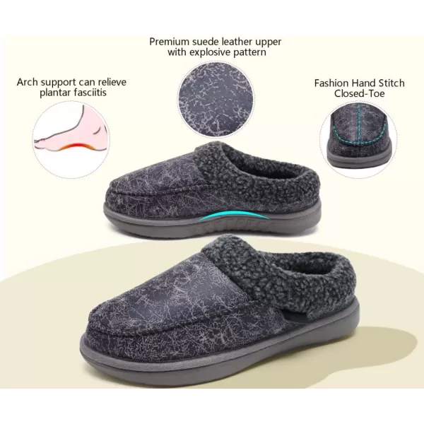 COFACE Mens Cozy Memory Foam Clog Slippers With Arch Support Explosive Suede Warm House Shoes Indoor Outdoor Slip On Rubber Sole Size 7-15)