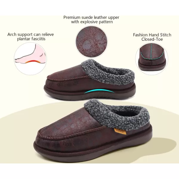 COFACE Mens Cozy Memory Foam Clog Slippers With Arch Support Explosive Suede Warm House Shoes Indoor Outdoor Slip On Rubber Sole Size 7-15)