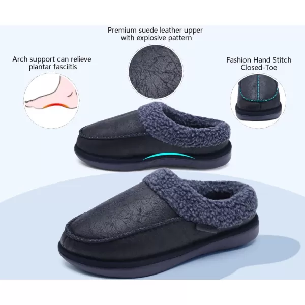 COFACE Mens Cozy Memory Foam Clog Slippers With Arch Support Explosive Suede Warm House Shoes Indoor Outdoor Slip On Rubber Sole Size 7-15)