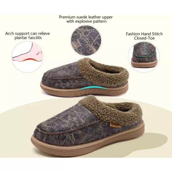 COFACE Mens Cozy Memory Foam Clog Slippers With Arch Support Explosive Suede Warm House Shoes Indoor Outdoor Slip On Rubber Sole Size 7-15)