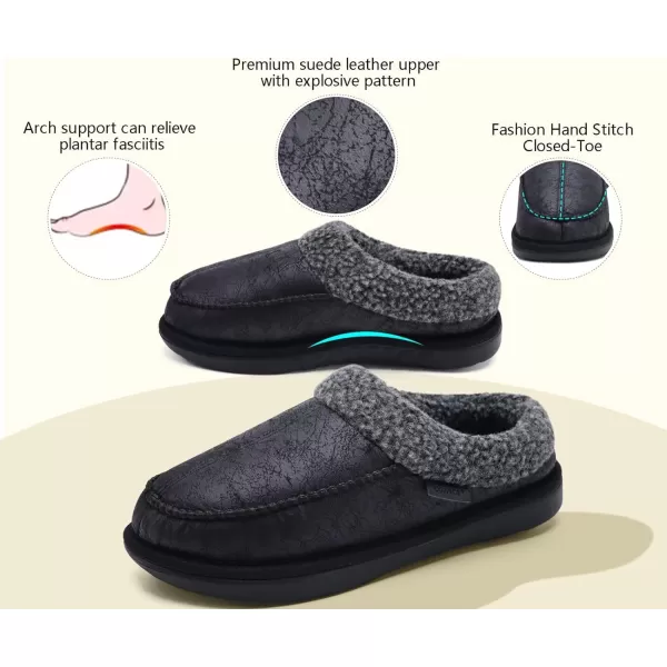 COFACE Mens Cozy Memory Foam Clog Slippers With Arch Support Explosive Suede Warm House Shoes Indoor Outdoor Slip On Rubber Sole Size 7-15)