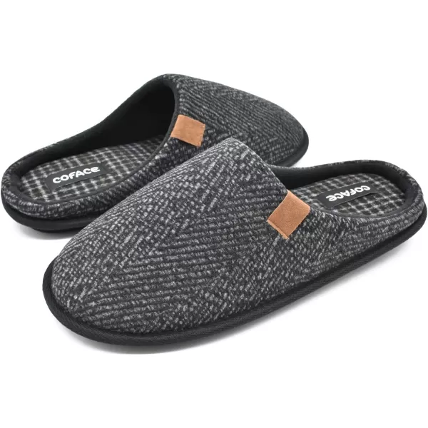 COFACE Mens Memory Foam House Slippers Slip On Cozy Scuff Plaid Shoes Indoor/Outdoor with Best Arch Surpport