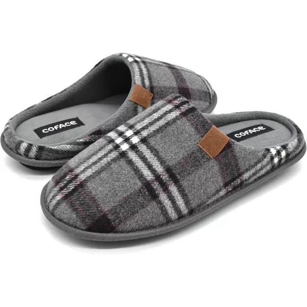 COFACE Mens Memory Foam House Slippers Slip On Cozy Scuff Plaid Shoes Indoor/Outdoor with Best Arch Surpport