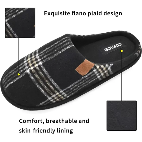 COFACE Mens Memory Foam House Slippers Slip On Cozy Scuff Plaid Shoes Indoor/Outdoor with Best Arch Surpport