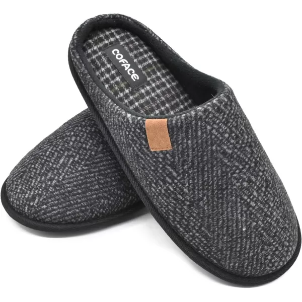 COFACE Mens Memory Foam House Slippers Slip On Cozy Scuff Plaid Shoes Indoor/Outdoor with Best Arch Surpport