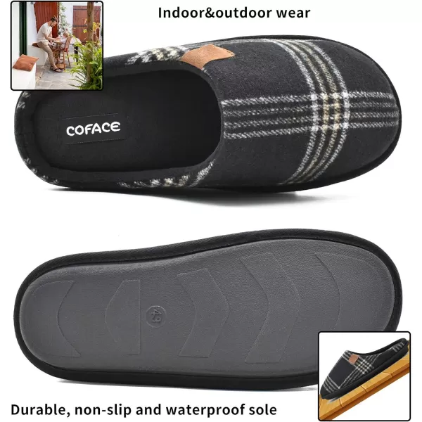 COFACE Mens Memory Foam House Slippers Slip On Cozy Scuff Plaid Shoes Indoor/Outdoor with Best Arch Surpport