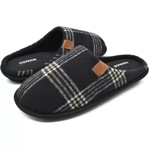 COFACE Mens Memory Foam House Slippers Slip On Cozy Scuff Plaid Shoes Indoor/Outdoor with Best Arch Surpport