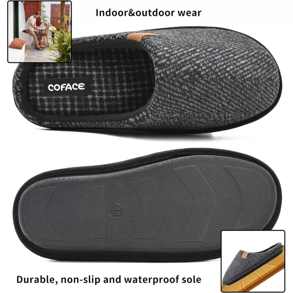 COFACE Mens Memory Foam House Slippers Slip On Cozy Scuff Plaid Shoes Indoor/Outdoor with Best Arch Surpport