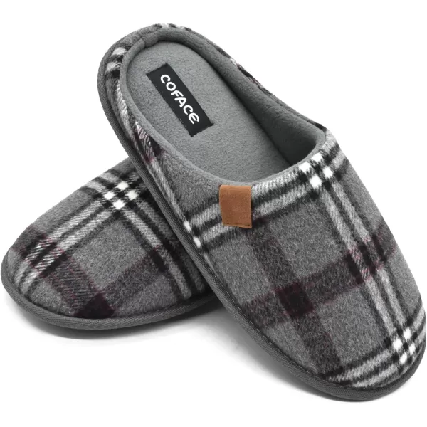 COFACE Mens Memory Foam House Slippers Slip On Cozy Scuff Plaid Shoes Indoor/Outdoor with Best Arch Surpport