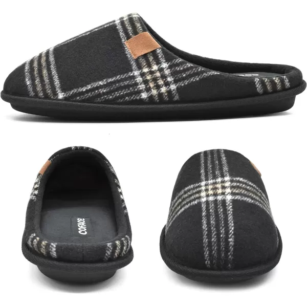 COFACE Mens Memory Foam House Slippers Slip On Cozy Scuff Plaid Shoes Indoor/Outdoor with Best Arch Surpport