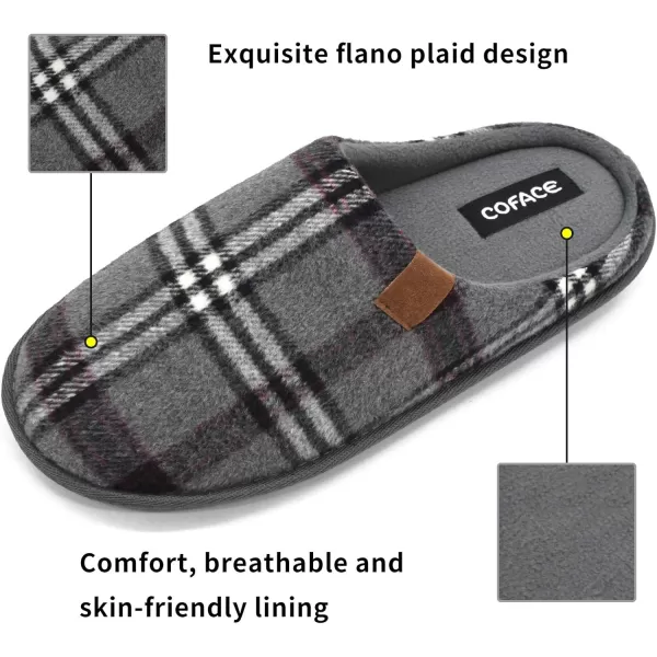 COFACE Mens Memory Foam House Slippers Slip On Cozy Scuff Plaid Shoes Indoor/Outdoor with Best Arch Surpport