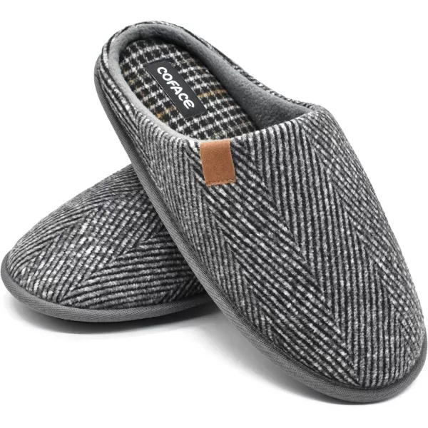COFACE Mens Memory Foam House Slippers Slip On Cozy Scuff Plaid Shoes Indoor/Outdoor with Best Arch Surpport