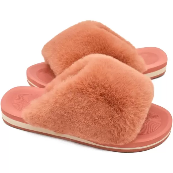 COFACE Womens Fuzzy Slides Fluff Faux Fur House Slippers Open Toe Slip On Soft Memory Foam Slippers with Arch Support Indoor Outdoor,Clearance