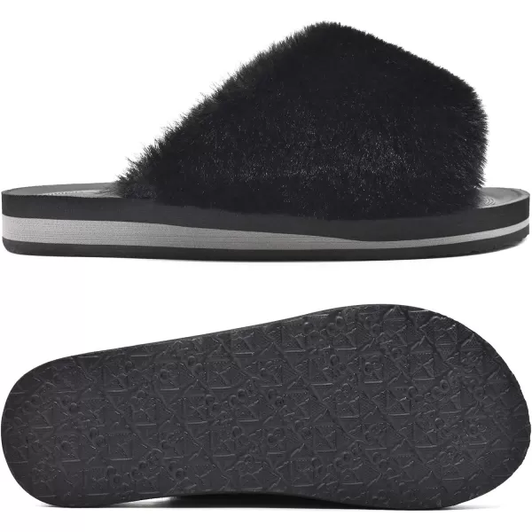 COFACE Womens Fuzzy Slides Fluff Faux Fur House Slippers Open Toe Slip On Soft Memory Foam Slippers with Arch Support Indoor Outdoor,Clearance