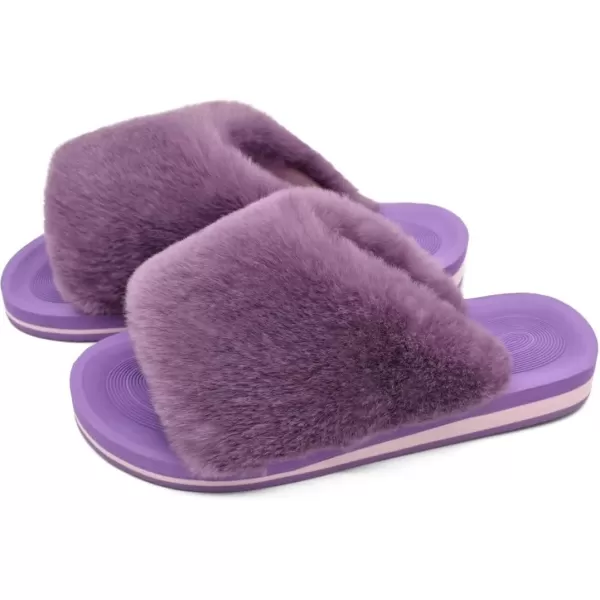 COFACE Womens Fuzzy Slides Fluff Faux Fur House Slippers Open Toe Slip On Soft Memory Foam Slippers with Arch Support Indoor Outdoor,Clearance
