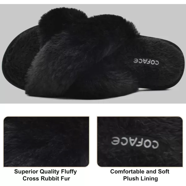 COFACE Womens Fuzzy Slides Fluff Faux Fur House Slippers Open Toe Slip On Soft Memory Foam Slippers with Arch Support Indoor Outdoor,Clearance