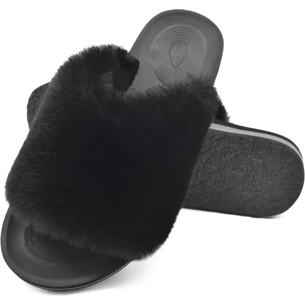COFACE Womens Fuzzy Slides Fluff Faux Fur House Slippers Open Toe Slip On Soft Memory Foam Slippers with Arch Support Indoor Outdoor,Clearance