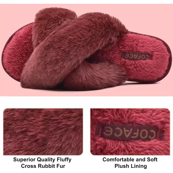 COFACE Womens Fuzzy Slides Fluff Faux Fur House Slippers Open Toe Slip On Soft Memory Foam Slippers with Arch Support Indoor Outdoor,Clearance