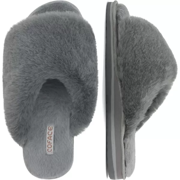 COFACE Womens Fuzzy Slides Fluff Faux Fur House Slippers Open Toe Slip On Soft Memory Foam Slippers with Arch Support Indoor Outdoor,Clearance
