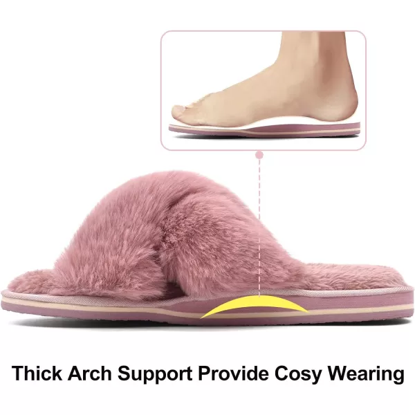 COFACE Womens Fuzzy Slides Fluff Faux Fur House Slippers Open Toe Slip On Soft Memory Foam Slippers with Arch Support Indoor Outdoor,Clearance
