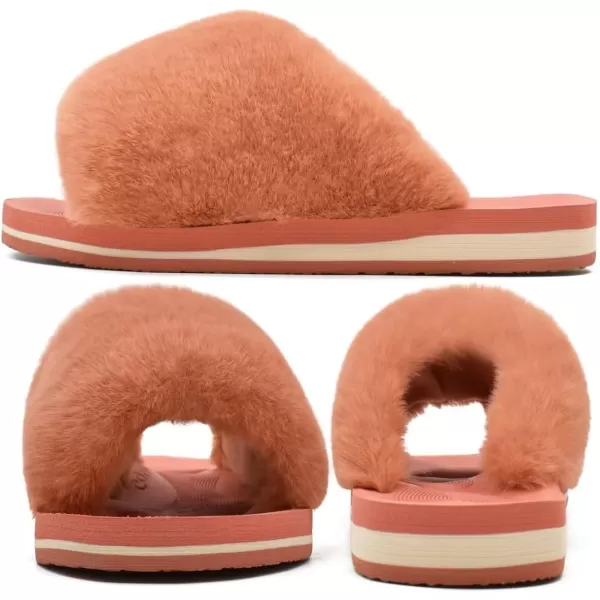 COFACE Womens Fuzzy Slides Fluff Faux Fur House Slippers Open Toe Slip On Soft Memory Foam Slippers with Arch Support Indoor Outdoor,Clearance