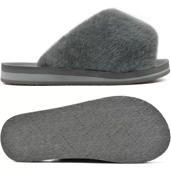 COFACE Womens Fuzzy Slides Fluff Faux Fur House Slippers Open Toe Slip On Soft Memory Foam Slippers with Arch Support Indoor Outdoor,Clearance