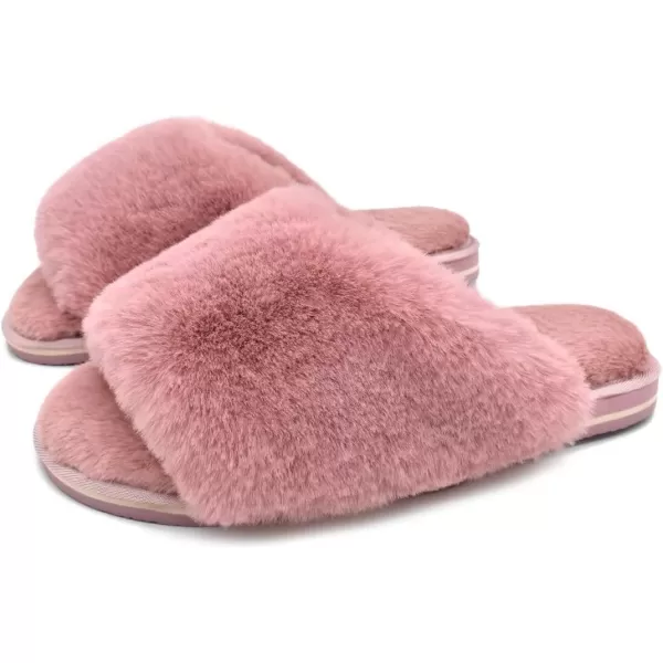 COFACE Womens Fuzzy Slides Fluff Faux Fur House Slippers Open Toe Slip On Soft Memory Foam Slippers with Arch Support Indoor Outdoor,Clearance