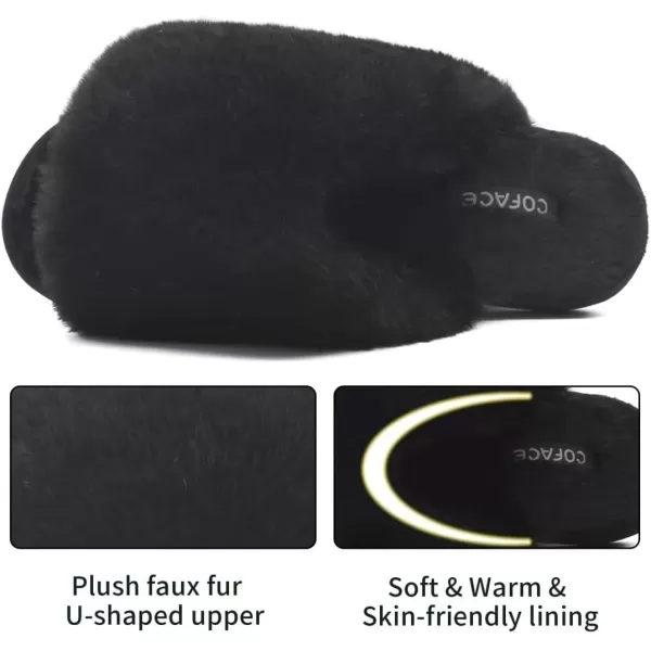 COFACE Womens Fuzzy Slides Fluff Faux Fur House Slippers Open Toe Slip On Soft Memory Foam Slippers with Arch Support Indoor Outdoor,Clearance
