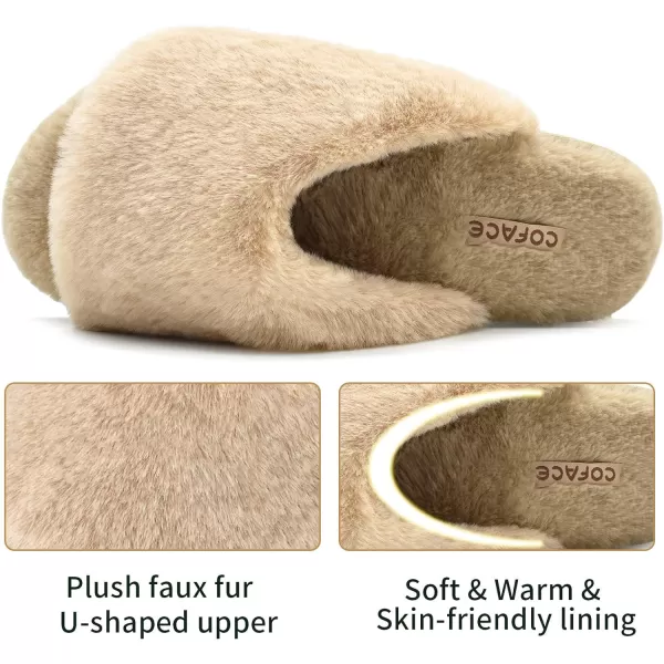 COFACE Womens Fuzzy Slides Fluff Faux Fur House Slippers Open Toe Slip On Soft Memory Foam Slippers with Arch Support Indoor Outdoor,Clearance