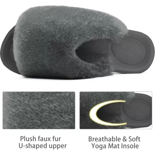 COFACE Womens Fuzzy Slides Fluff Faux Fur House Slippers Open Toe Slip On Soft Memory Foam Slippers with Arch Support Indoor Outdoor,Clearance