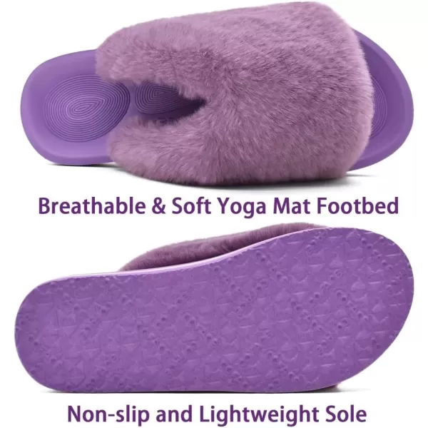 COFACE Womens Fuzzy Slides Fluff Faux Fur House Slippers Open Toe Slip On Soft Memory Foam Slippers with Arch Support Indoor Outdoor,Clearance