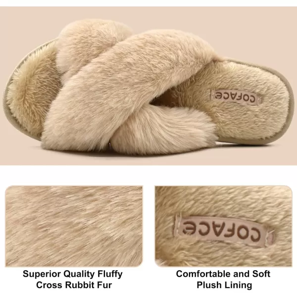 COFACE Womens Fuzzy Slides Fluff Faux Fur House Slippers Open Toe Slip On Soft Memory Foam Slippers with Arch Support Indoor Outdoor,Clearance