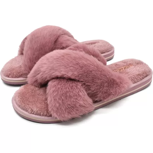 COFACE Womens Fuzzy Slides Fluff Faux Fur House Slippers Open Toe Slip On Soft Memory Foam Slippers with Arch Support Indoor Outdoor,Clearance
