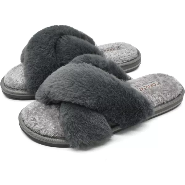 COFACE Womens Fuzzy Slides Fluff Faux Fur House Slippers Open Toe Slip On Soft Memory Foam Slippers with Arch Support Indoor Outdoor,Clearance