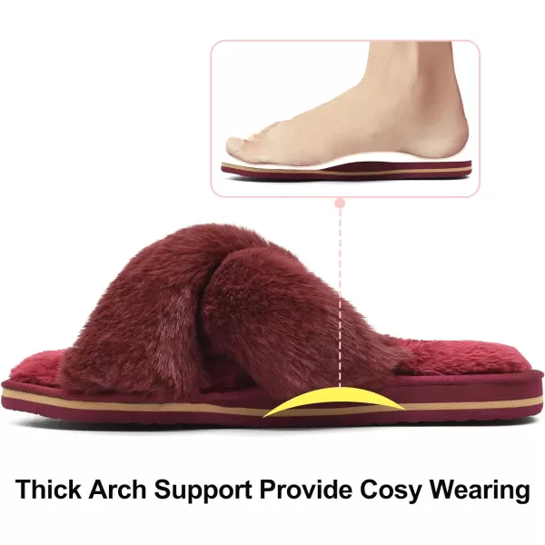 COFACE Womens Fuzzy Slides Fluff Faux Fur House Slippers Open Toe Slip On Soft Memory Foam Slippers with Arch Support Indoor Outdoor,Clearance