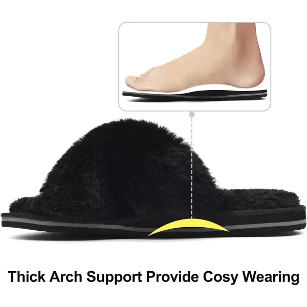 COFACE Womens Fuzzy Slides Fluff Faux Fur House Slippers Open Toe Slip On Soft Memory Foam Slippers with Arch Support Indoor Outdoor,Clearance
