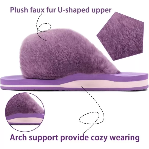 COFACE Womens Fuzzy Slides Fluff Faux Fur House Slippers Open Toe Slip On Soft Memory Foam Slippers with Arch Support Indoor Outdoor,Clearance