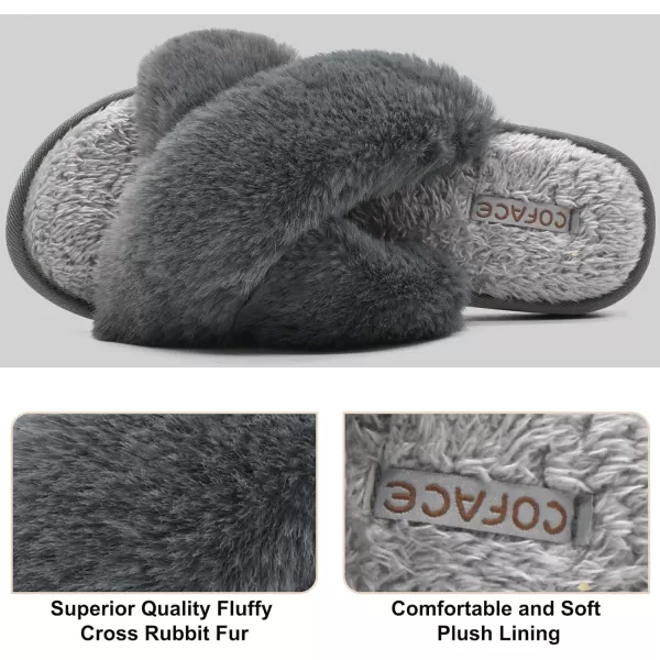 COFACE Womens Fuzzy Slides Fluff Faux Fur House Slippers Open Toe Slip On Soft Memory Foam Slippers with Arch Support Indoor Outdoor,Clearance