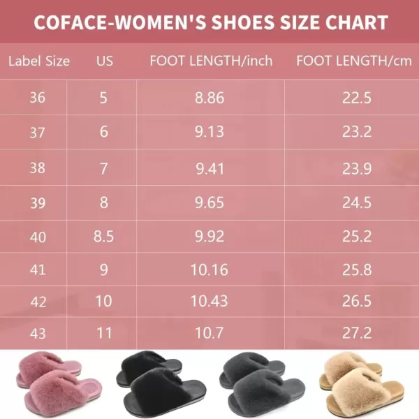 COFACE Womens Fuzzy Slides Fluff Faux Fur House Slippers Open Toe Slip On Soft Memory Foam Slippers with Arch Support Indoor Outdoor,Clearance