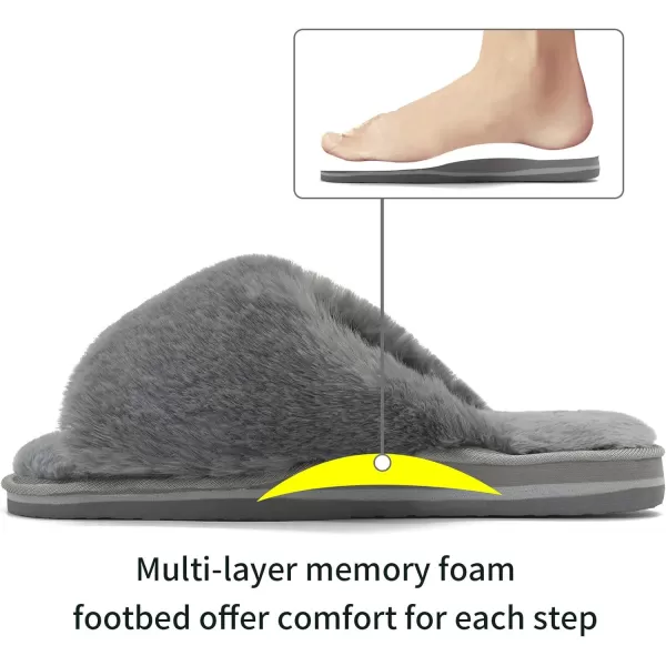 COFACE Womens Fuzzy Slides Fluff Faux Fur House Slippers Open Toe Slip On Soft Memory Foam Slippers with Arch Support Indoor Outdoor,Clearance