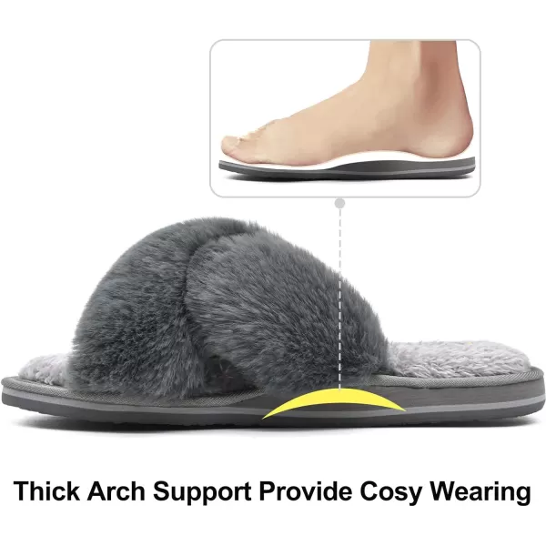 COFACE Womens Fuzzy Slides Fluff Faux Fur House Slippers Open Toe Slip On Soft Memory Foam Slippers with Arch Support Indoor Outdoor,Clearance