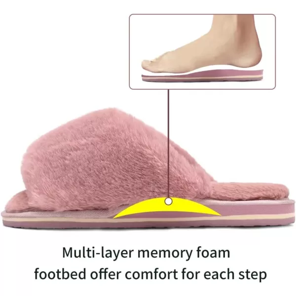 COFACE Womens Fuzzy Slides Fluff Faux Fur House Slippers Open Toe Slip On Soft Memory Foam Slippers with Arch Support Indoor Outdoor,Clearance
