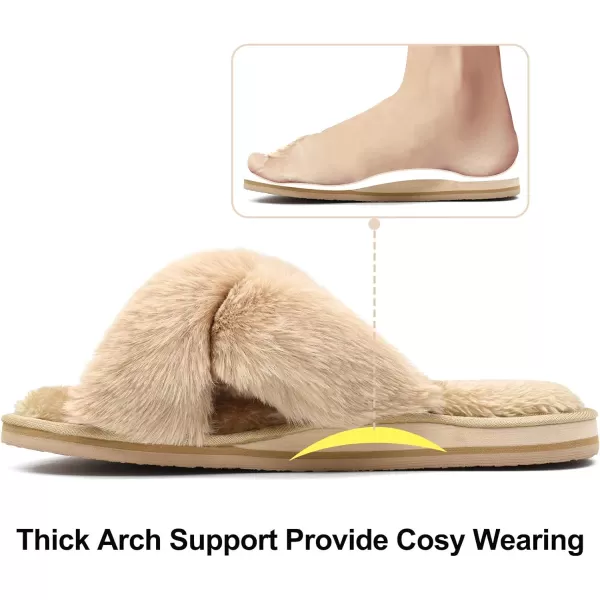 COFACE Womens Fuzzy Slides Fluff Faux Fur House Slippers Open Toe Slip On Soft Memory Foam Slippers with Arch Support Indoor Outdoor,Clearance
