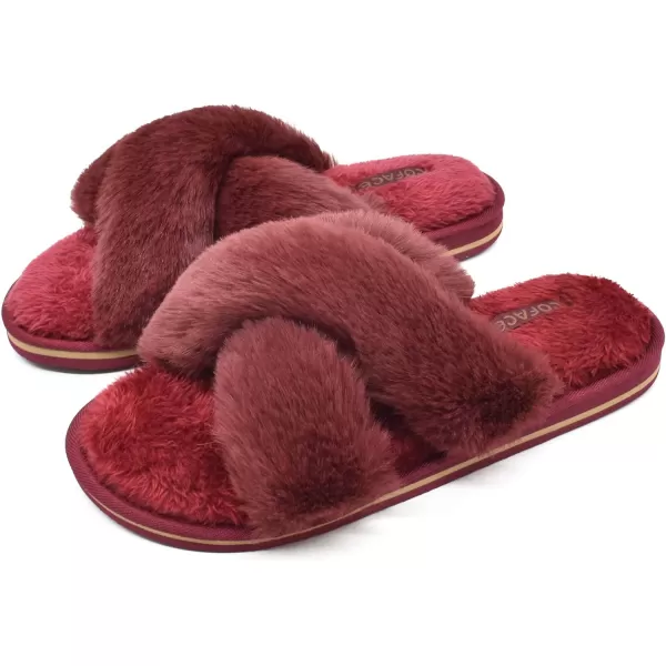 COFACE Womens Fuzzy Slides Fluff Faux Fur House Slippers Open Toe Slip On Soft Memory Foam Slippers with Arch Support Indoor Outdoor,Clearance