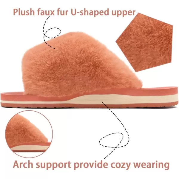 COFACE Womens Fuzzy Slides Fluff Faux Fur House Slippers Open Toe Slip On Soft Memory Foam Slippers with Arch Support Indoor Outdoor,Clearance