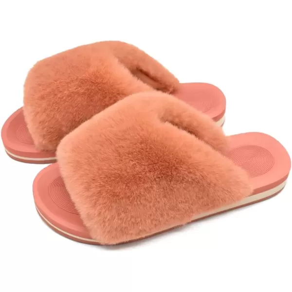 COFACE Womens Fuzzy Slides Fluff Faux Fur House Slippers Open Toe Slip On Soft Memory Foam Slippers with Arch Support Indoor Outdoor,Clearance