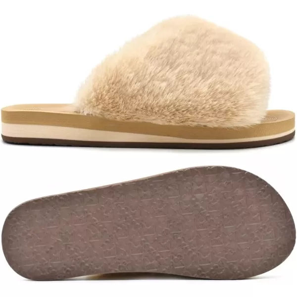COFACE Womens Fuzzy Slides Fluff Faux Fur House Slippers Open Toe Slip On Soft Memory Foam Slippers with Arch Support Indoor Outdoor,Clearance