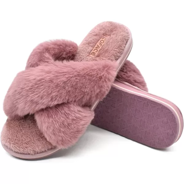 COFACE Womens Fuzzy Slides Fluff Faux Fur House Slippers Open Toe Slip On Soft Memory Foam Slippers with Arch Support Indoor Outdoor,Clearance